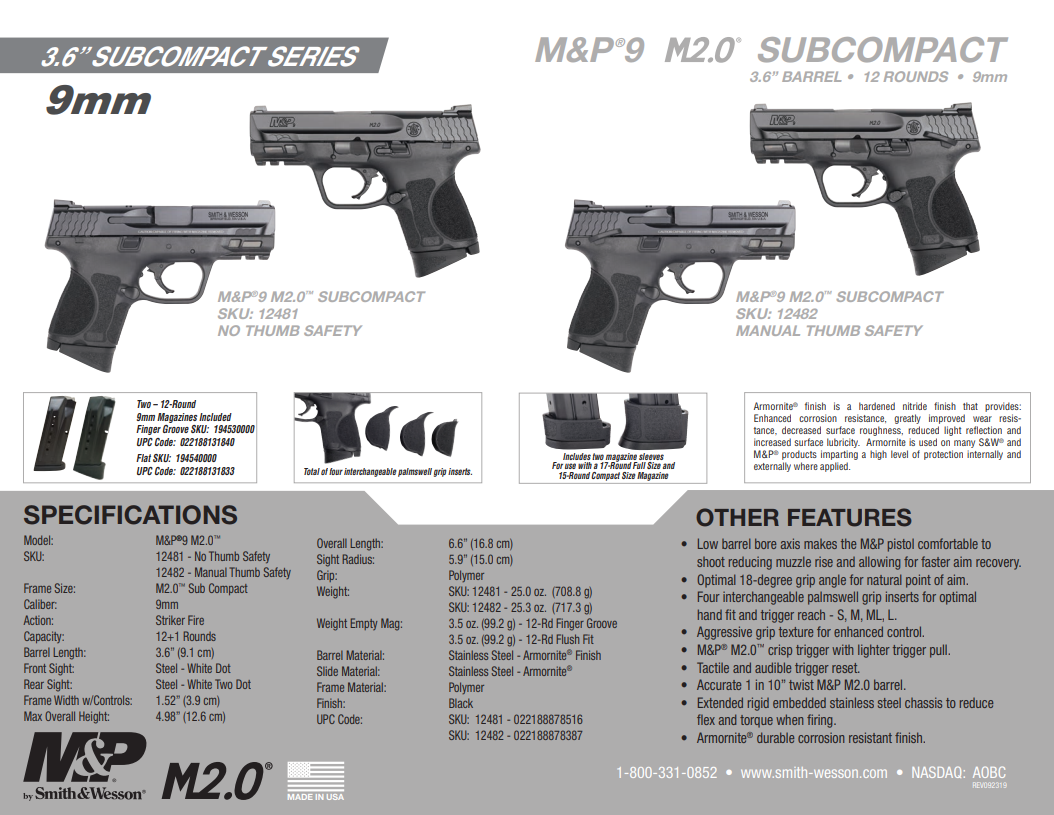 Smith And Wesson Releases New Mandp M20 Subcompact Series 5794